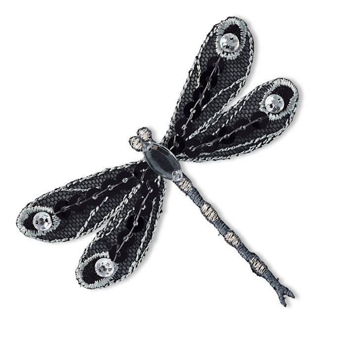 Applique dragonfly, black/white