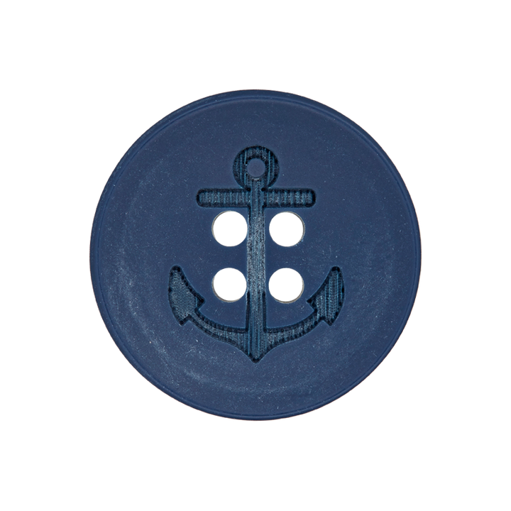 Polyesterknopf 4-Loch, Anker, 25mm, marine