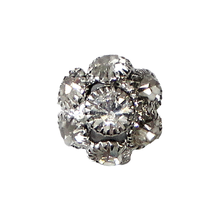 Metal/rhinestone button shank, 14mm, silver