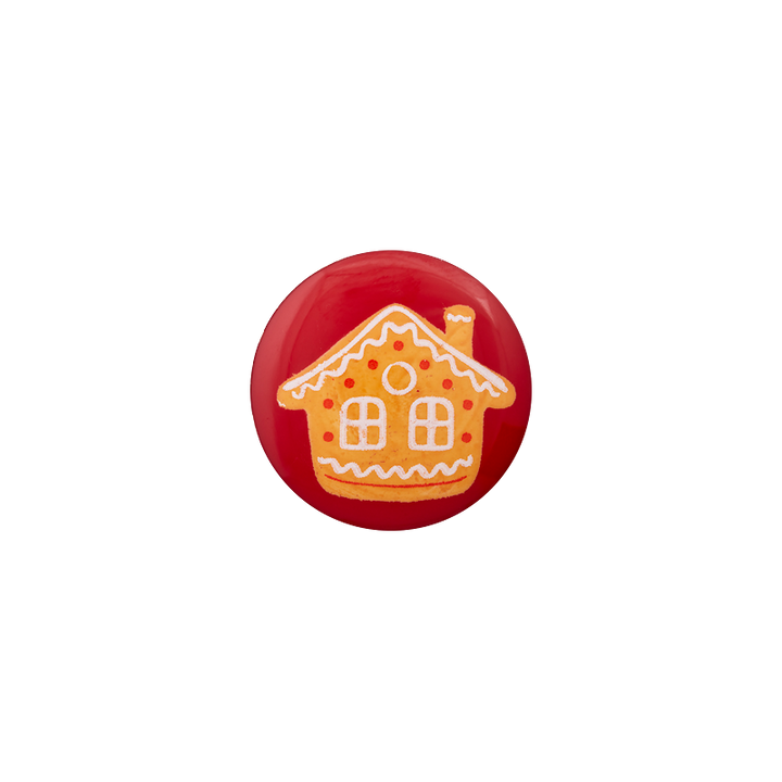Polyester button shank, Gingerbread house, 18mm, dark red