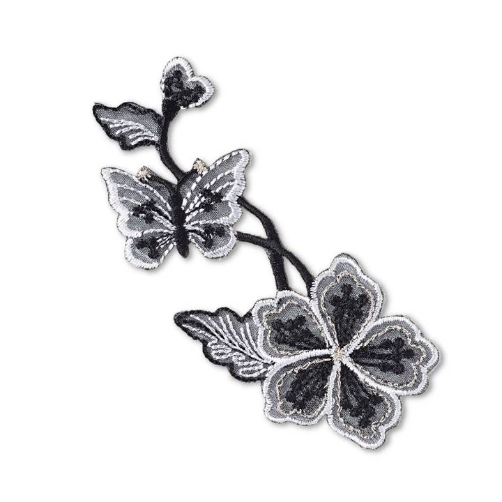 Applique self-adhesive, iron-on flower tendril black