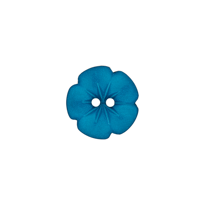 Polyesterknopf 2- Loch Blume 15mm blau