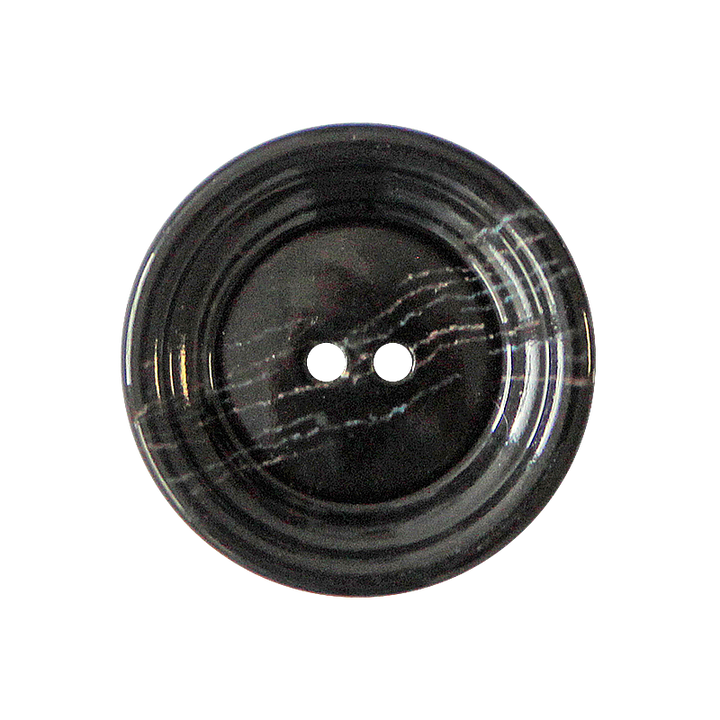 Horn/Polyesterknopf, 2-Loch, recycelt, 15mm, schwarz