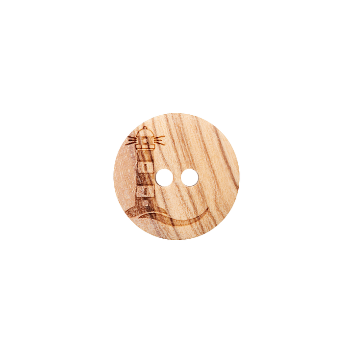 Wood button 2-holes, Lighthouse, 18mm, beige