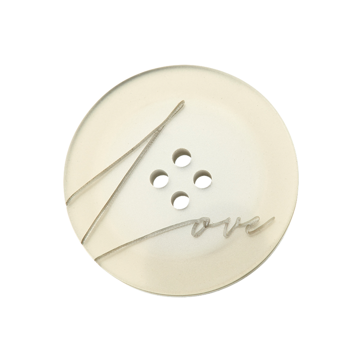 Polyester button 4-holes, Love, 23mm, medium grey