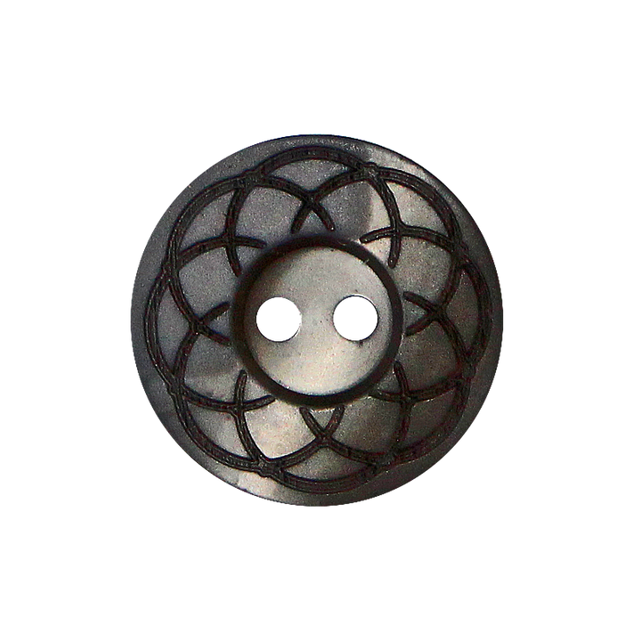 Polyester button 2-holes, Flower, 20mm, medium grey
