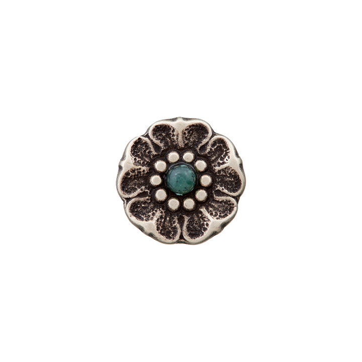 Metal/polyester button shank, Flower, 12mm, dark green
