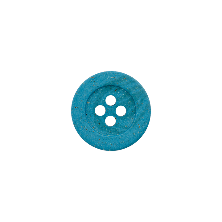Bouton chanvre/polyester, 4-trous,recyclé,18mm,turquoise foncé