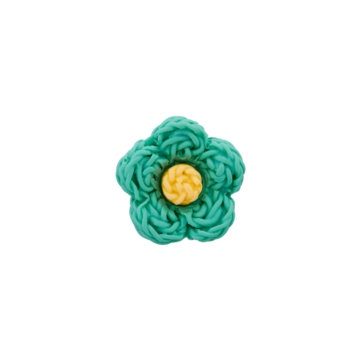 Polyesterknopf Öse, Blume, 13mm, mittelgrün