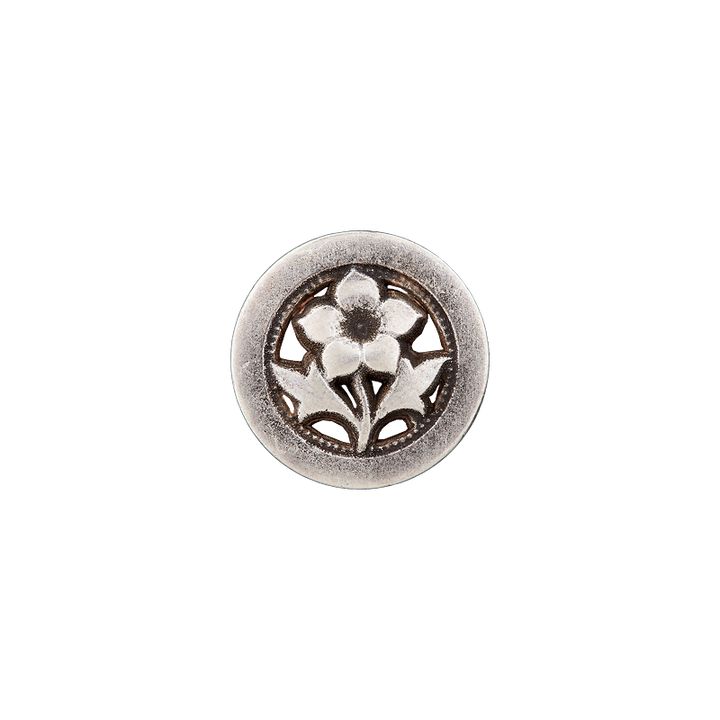 Metal button shank, Gentian, 15mm, antique silver