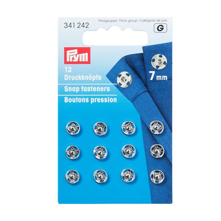 Snap fasteners, 7mm, silver-coloured