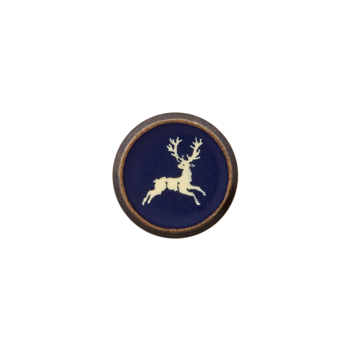 Metal/polyester button shank, Deer, 18mm, navy