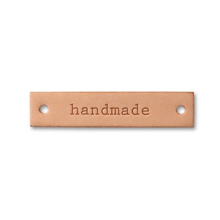Étiquette « handmade » cuir en couleur naturelle, rectangulaire