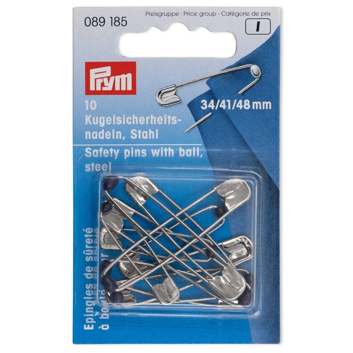 Safety pins with ball No. 1-3, 34/41/48mm, assorted, silver-coloured