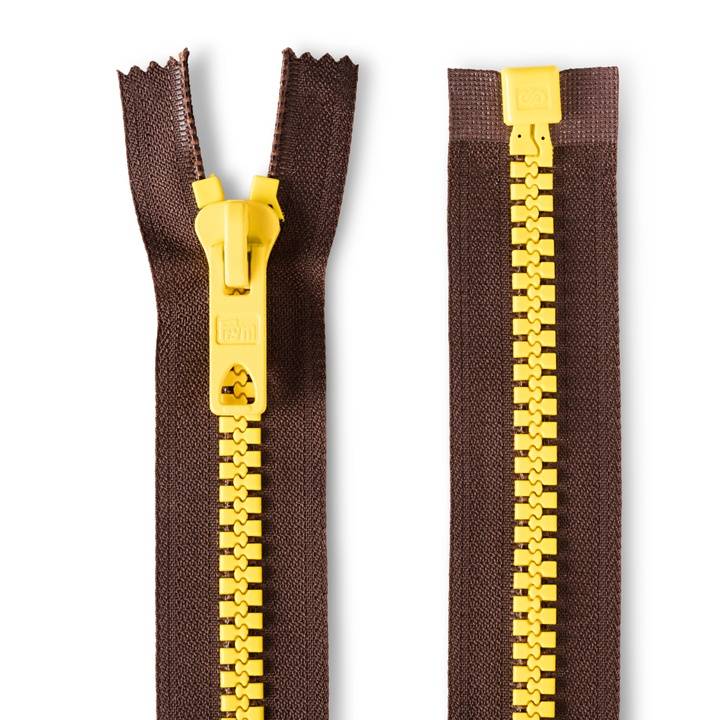 Zip fasteners S12, two-colour, open-end, 40cm, dark brown/yellow