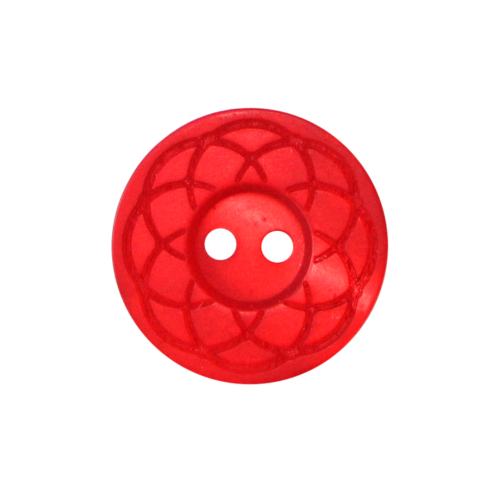 Polyester button 2-holes, Flower, 25mm, red