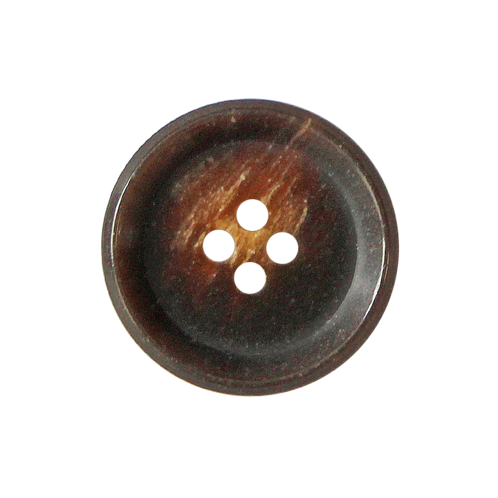 Horn/Polyesterknopf, 4-Loch, recycelt, 18mm, dunkelbraun