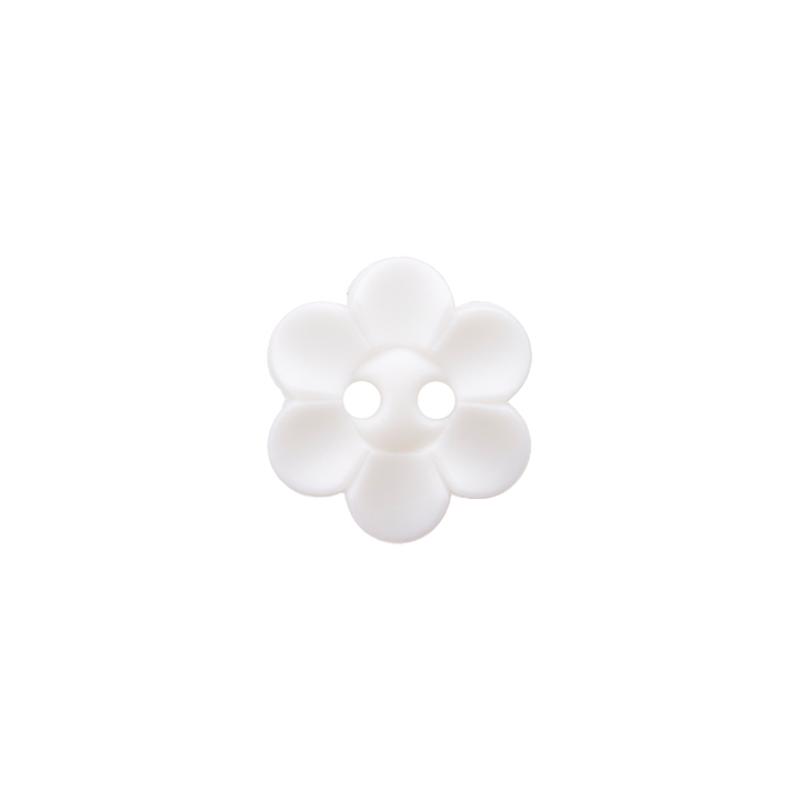 Bouton polyester 2-trous, fleur, 12mm, blanc