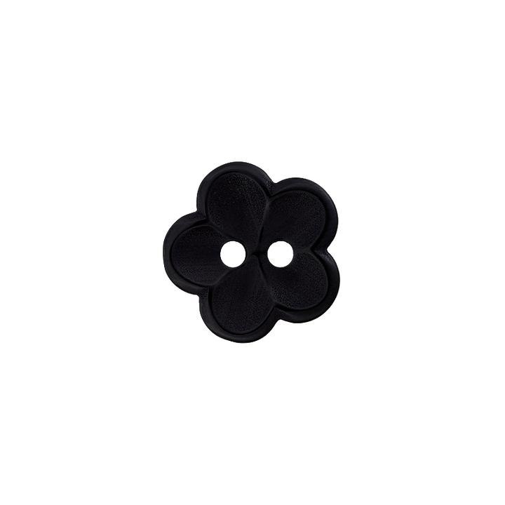 Polyesterknopf 2-Loch, Blume, 18mm, schwarz