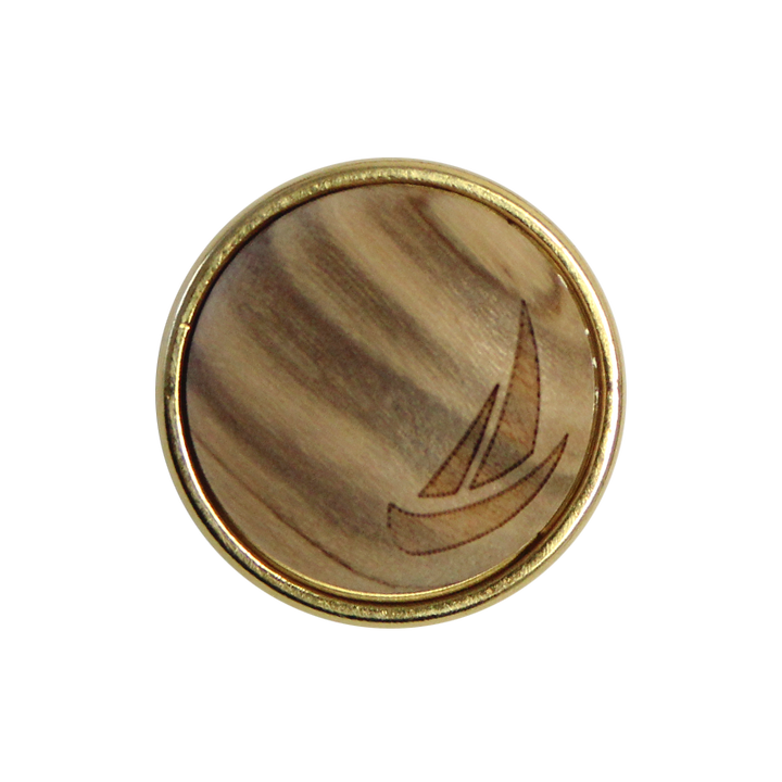 Metal/Wood button shank, Sailing boat, 15mm, beige
