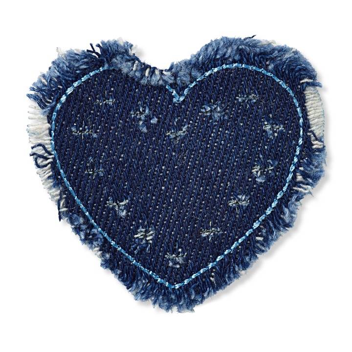 Applique jeans heart, with flowers and fringes