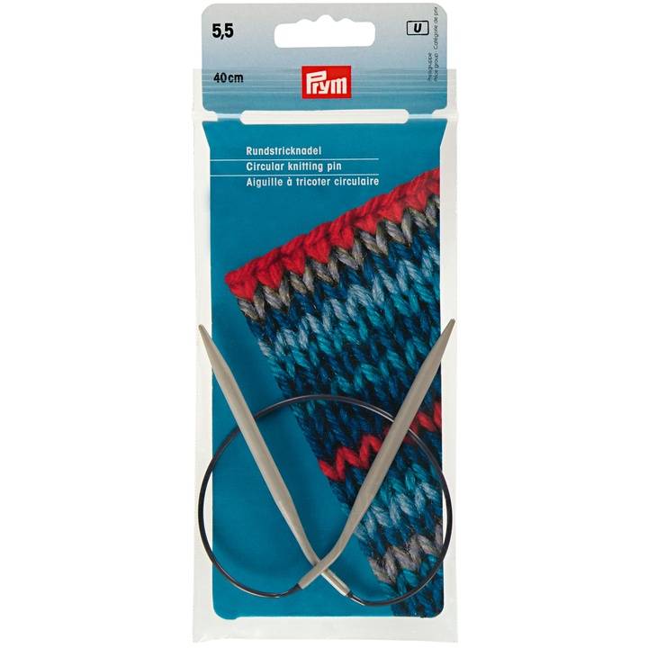 Circular knitting needles, aluminium, 40cm, 5.50mm, grey