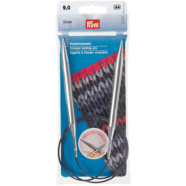 Circular knitting needles, 80cm, 9.00mm, silver-coloured