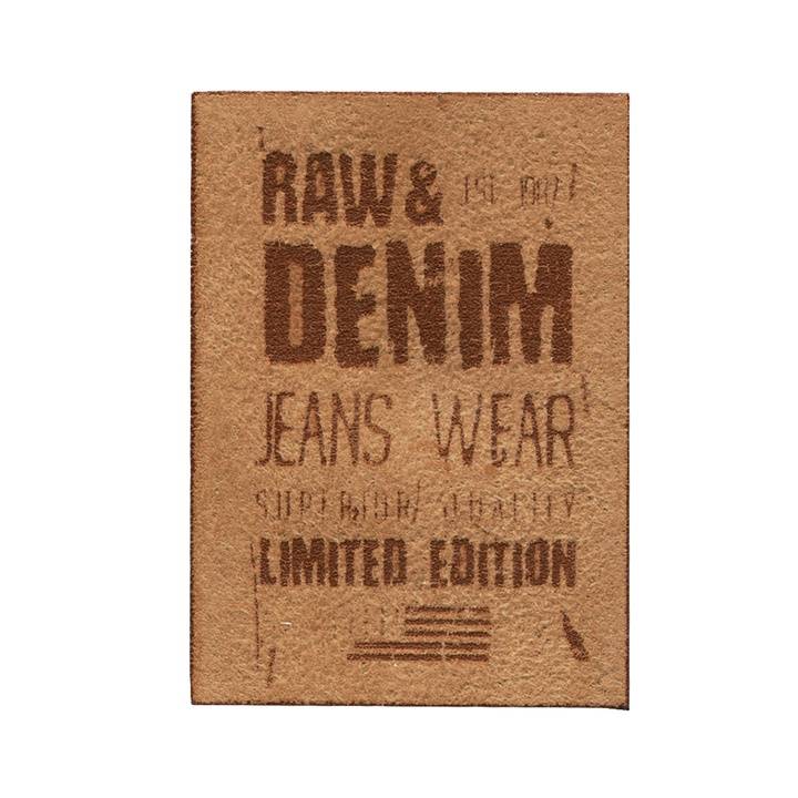 Appliqué label RAW&DENIM, imitation suede, sand