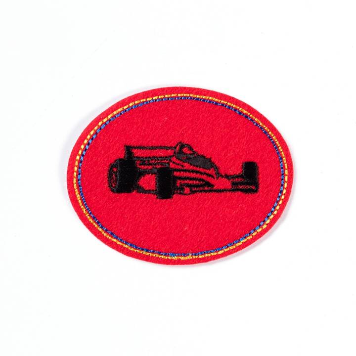 Appliqué Patch oval, Racing car, red