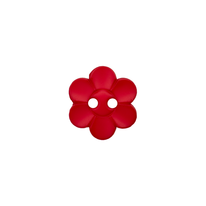 Bouton polyester 2-trous, fleur, 12mm, rouge foncé