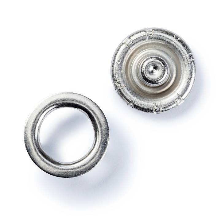 Non-sew press fastener jersey, retaining ring, 10mm, silver-coloured