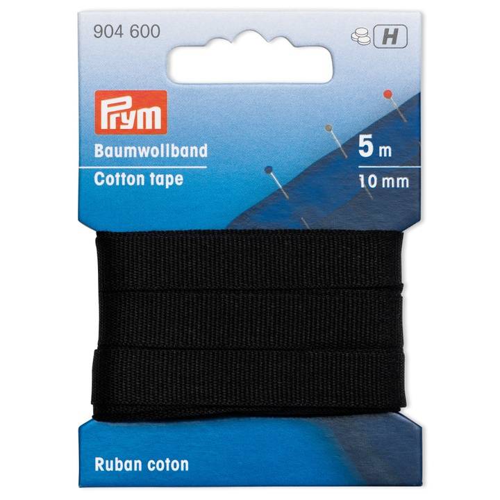 Ruban coton, 10mm, noir
