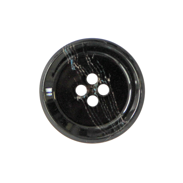 Horn/Polyesterknopf, 4-Loch, recycelt, 18mm, schwarz
