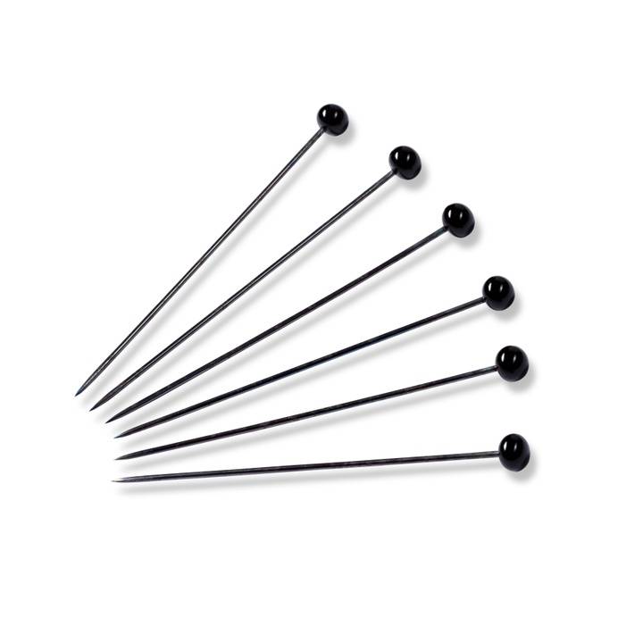 Glass-headed pins, 0.80 x 48mm, black, 30g