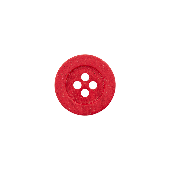 Hemp/polyester button, 4-holes, recycled ,18mm, red