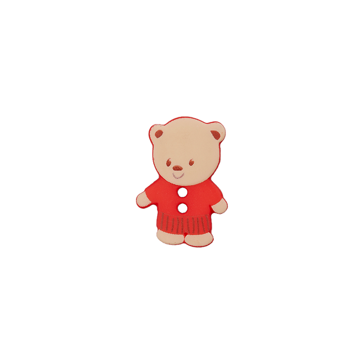 Polyester two-hole button Bear 15mm red