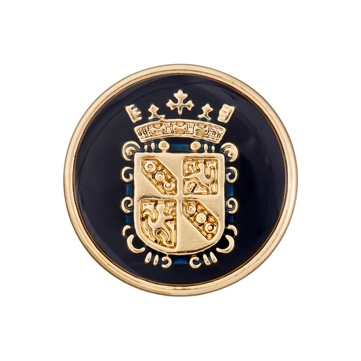 Polyesterknopf Öse, Wappen, metallisiert, 15mm, marine