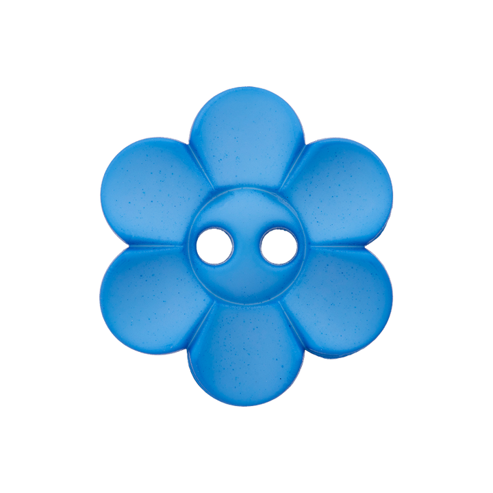 Bouton polyester 2-trous, fleur, 20mm, bleu