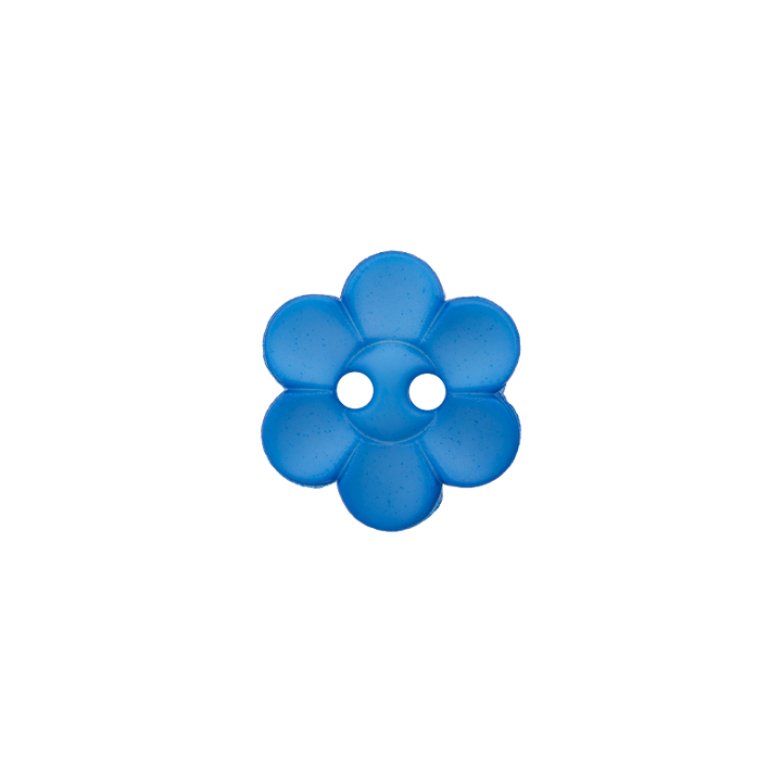 Bouton polyester 2-trous, fleur, 12mm, bleu