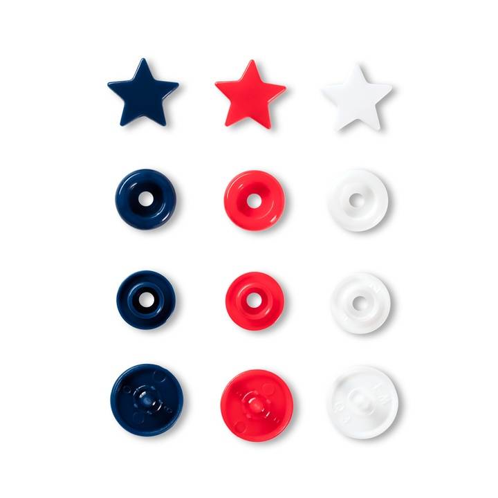 Colour snap fastener, Prym Love, star, 12.4mm, red/white /navy blue
