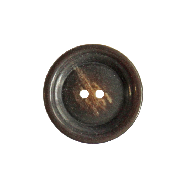 Horn/Polyesterknopf, 2-Loch, recycelt, 23mm, dunkelbraun