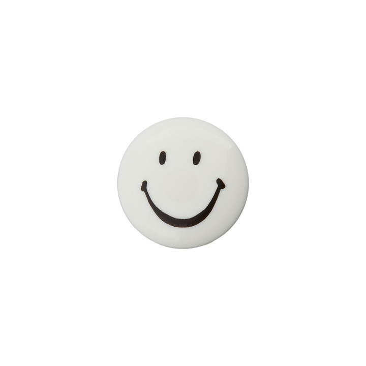 Polyesterknopf Öse, Smiley, 20mm, weiß