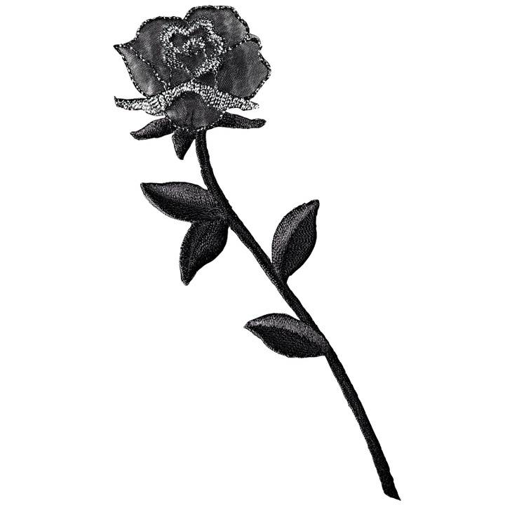 Applique rose with stem black