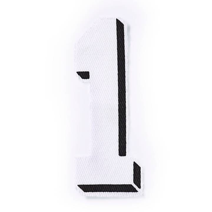 Applique 3, numeral, large, white, black outline