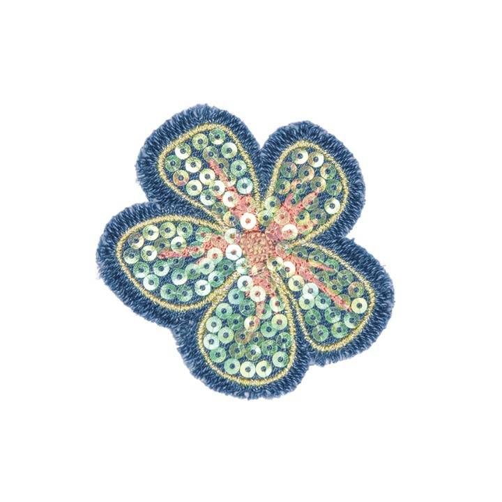 Motif décoratif Fleur denim, bleu/rose
