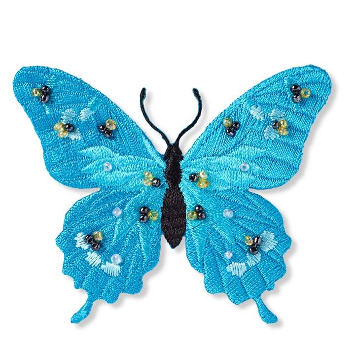 Applikation Exklusiv Schmetterling, türkis, mit Perlen