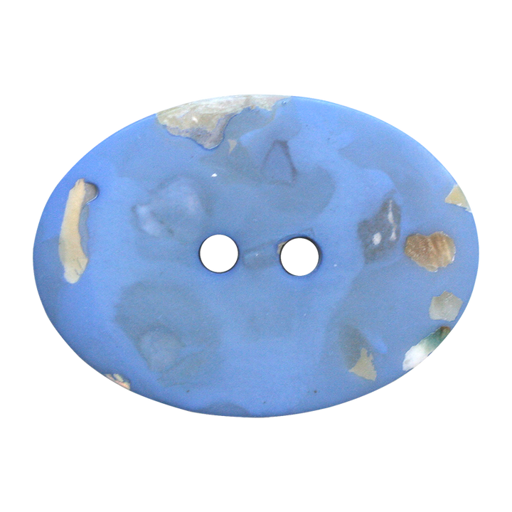 Mother of pearl/polyester button, 2-holes, recycled, 20mm, blue