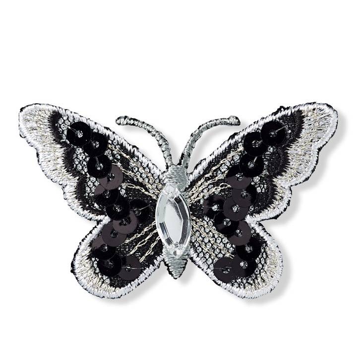 Applique butterfly, black/white