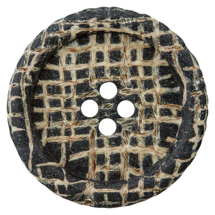 Wood/Jute/Polyester button 4-holes, 28mm black