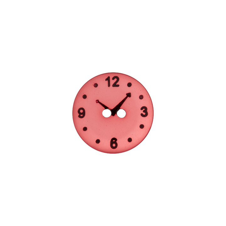 Polyesterknopf 2-Loch, Uhr, 15mm,pink